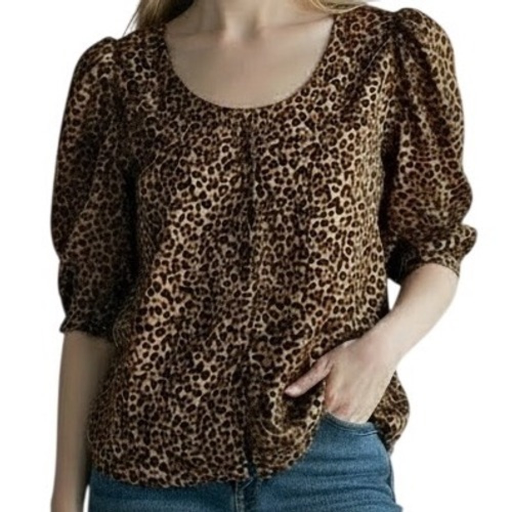 Madewell‎ Leopard Print Puff Sleeve Top Womens Size S Brown Excellent Condition